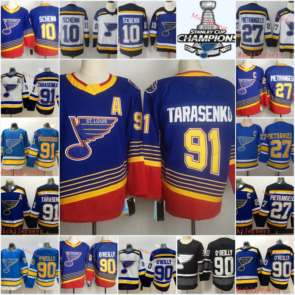 

Mens #91 Vladimir Tarasenko St. Louis Blues 2019 Stanley Cup Champion Jersey 27 Alex Pietrangelo 10 Brayden Schenn 90 Ryan O'Reilly Jersey, Black;red