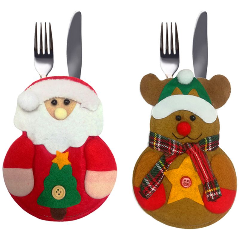 

Christmas Dinner Table Decorations Silverware Holders Pockets Knifes Forks Bag Santa Claus/Snowman/Elk