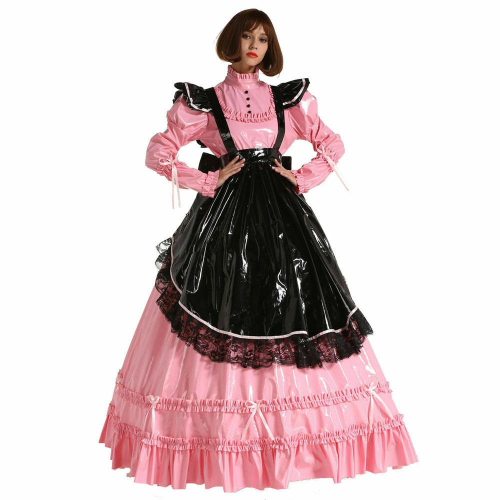 

French Style PVC Sissy Maid Lockable Long Dress Costume Crossdress cosplay