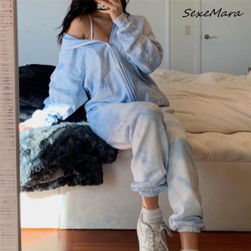 

Fashion Print Loose Women Pajamas 2020 Autumn Hooded Zipper Pajamas Long Sleeves Print Sleepwear