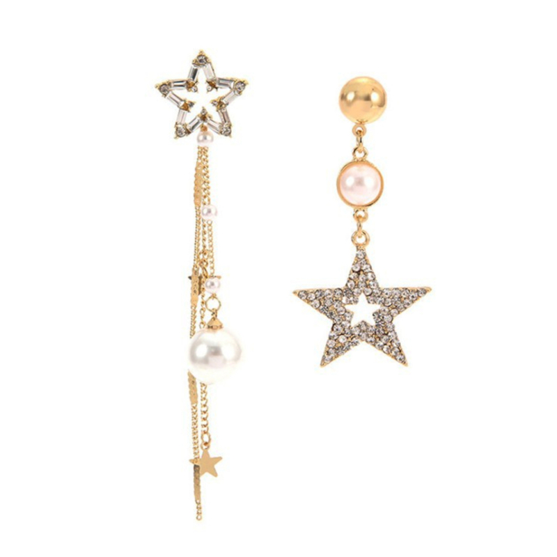 

Dangle & Chandelier Women Imitation Pearl Tassel Drop Earrings Asymmetric Long Five Pointed Star Gold Color Chain Water Droped Earring