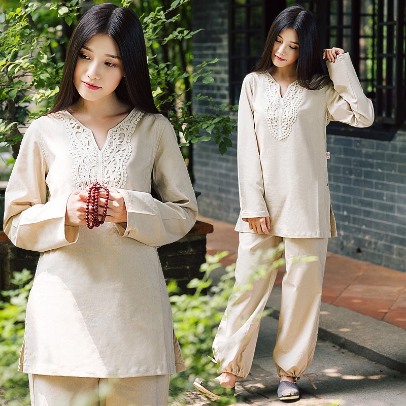 

Spring Women Meditation Tai Chi Uniforms Linen Loose Yoga Sweatshirt+pant Casual Exercise Kungfu Martial Arts Set Activewear, Green