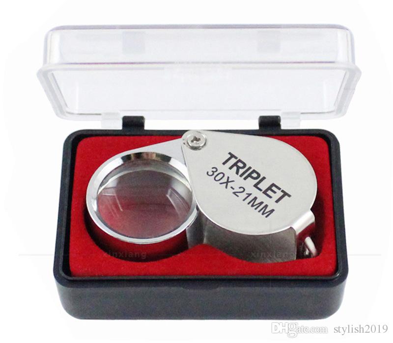 

Mini 30,20,10x21mm Loupes Jewelry Diamond Magnifiers Magnifying Glass Ingenious portable Loupe Magnifier Silver color with retail box WCW142