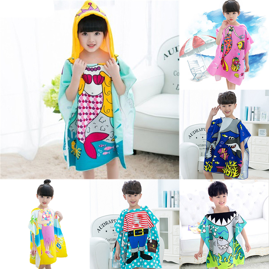 

21 styles Mermaid bathrobe Kids Robes cartoon animal shark Nightgown Children Towels Hooded bathrobes 60*120cm C35