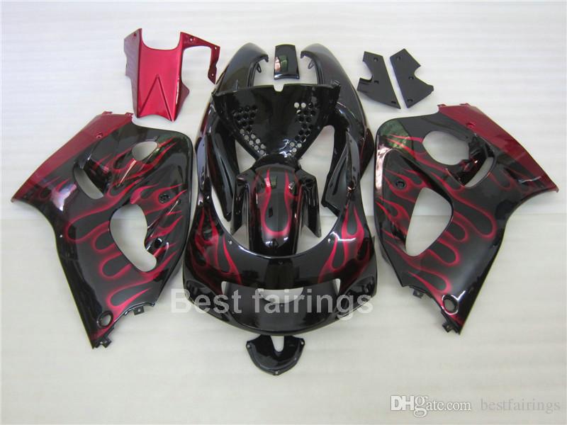 

ZXMOTOR Free custom fairing kit for SUZUKI GSXR600 GSXR750 SRAD 1996-2000 black red flames GSXR 600 750 96 97 98 99 00 fairings BV34, Same as picture