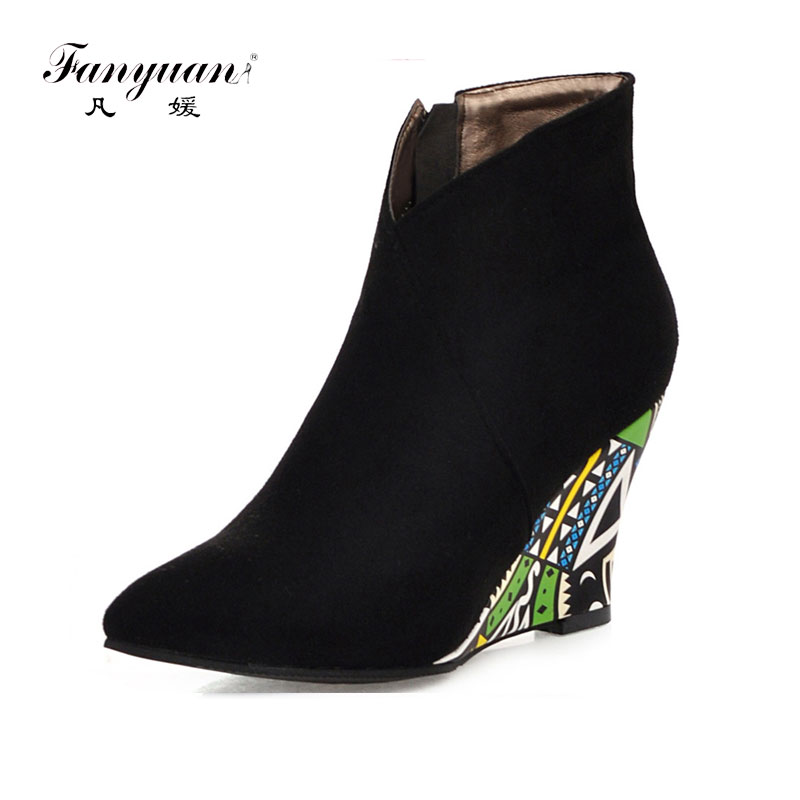 

fanyuan New 34-43 Hot Sale Attractive Geometric Wedges Booties Ladies Fashion Ankle Boots Women 2019 High Heels Shoes Woman, Black