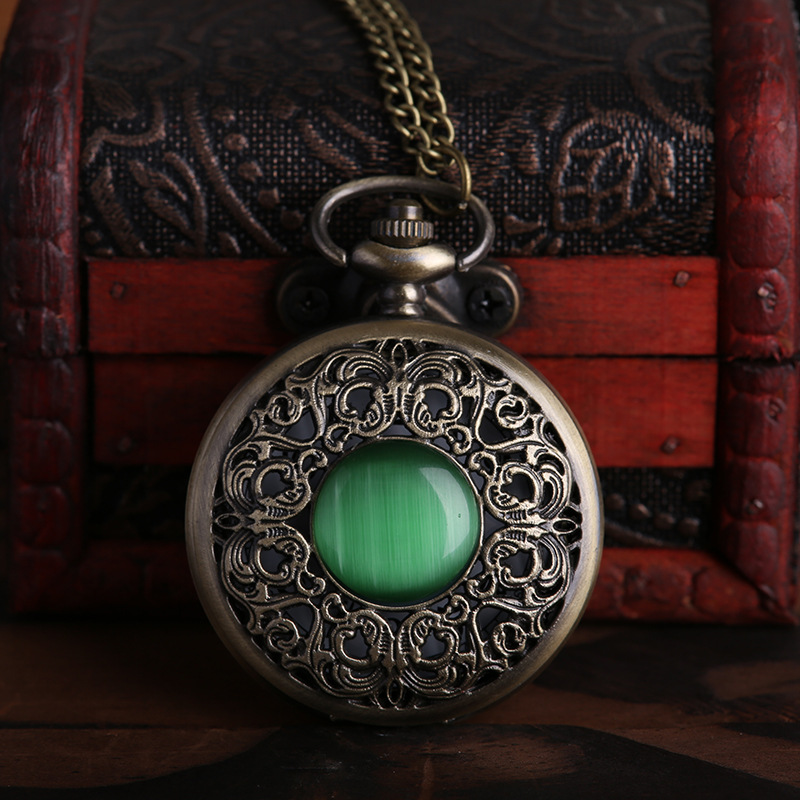 

Vintage Bronze Quartz Pocket Watch Necklace Green Pocket Watch Necklace Pendant for Men Women Gift for Men/Women Watch