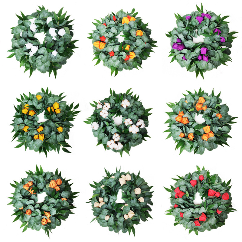 

39CM Silk Garland Green Leaf Artificial Flower Eucalyptus Vine Wicker Rattan Lantern Fruit For Wedding Decoration Wreath Flowers