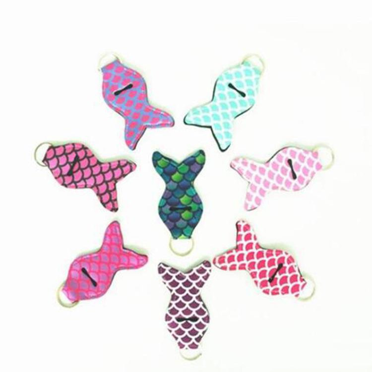 

Neoprene Lipstick Keychain Mermaid Chapstick Holder Personal Chapsticks Wrap Key Ring Sleeve Women Balm Holder Party Favor 100pcs YYSY77