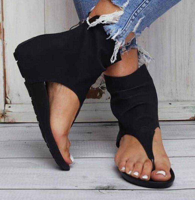 

women summer flats sandals casual shoes woman PU leather flip thong plus size simple sandalias mujer sapato feminino N130, Black