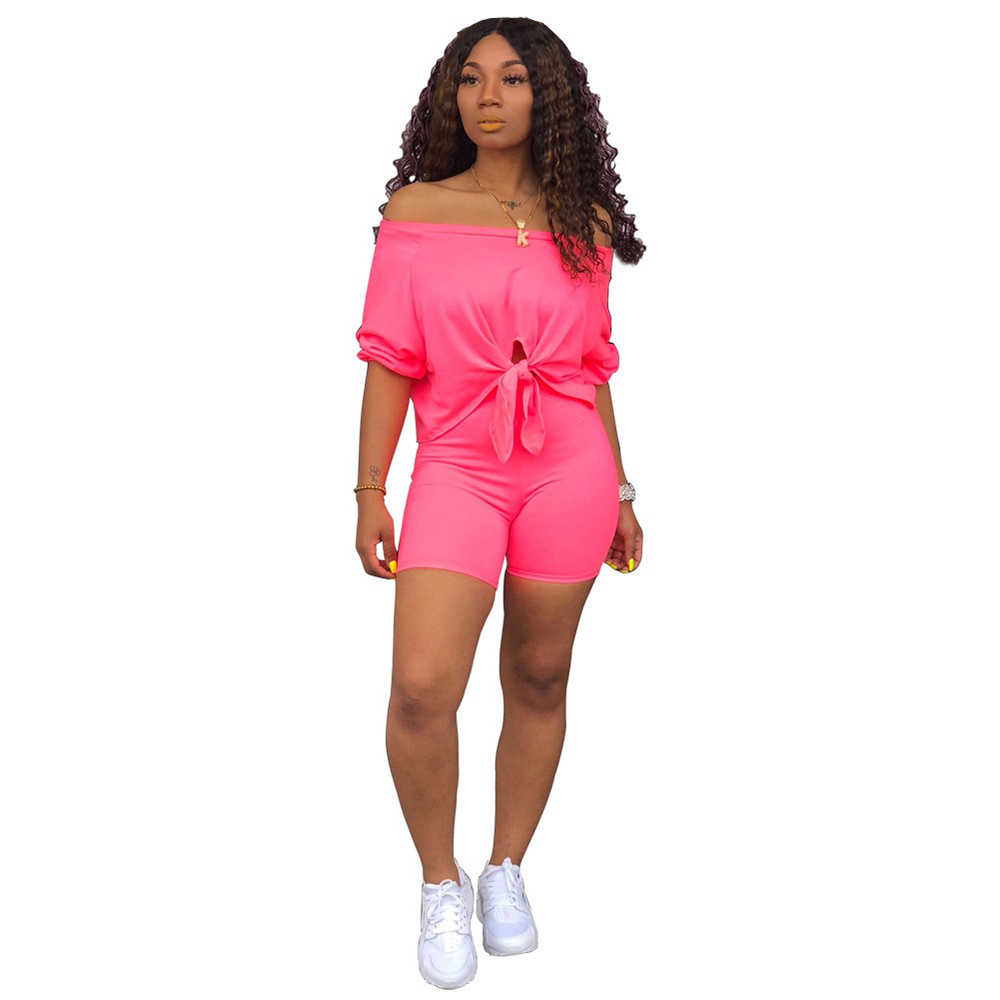 Couleur unie D'été 2 Pièces Pantalon Ensemble Femmes Sexy Avant Attaché Ourlet Haut Court Short Sport Survêtement Tenues