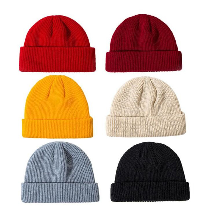

Unisex Winter Ribbed Knitted Cuffed Short Melon Cap Solid Color Skullcap Baggy Retro Ski Fisherman Docker Beanie Hat Slouchy T318, Blue;gray