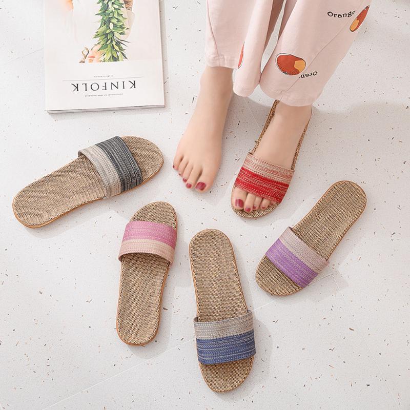 

Women Fashion Non Slip Thick Bottom Slippers Female Couple Colorful Woven Linen Flip Flops Colorful Woven Linen Slippers, Green