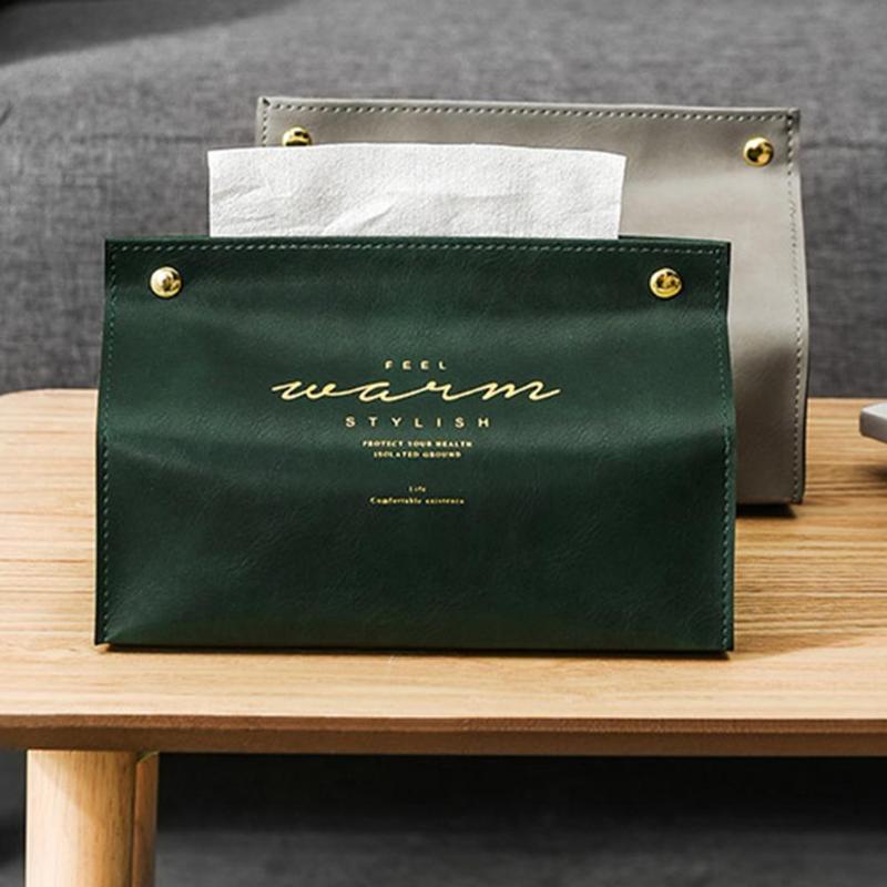 

Ins Nordic PU Leather Tissue Box Foldable Napkin Holder Table Decoration