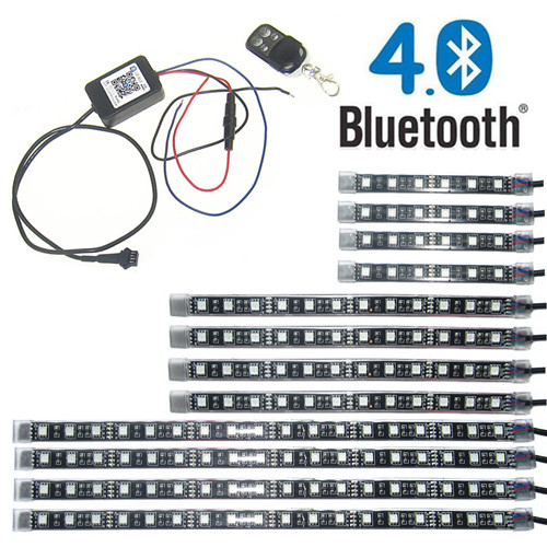 

Bluetooth APP Control 12pcs 3 Size Multi Color RGB Waterproof LED Tube Strip Dual Control System Motorcycle ATV Lighting Kits