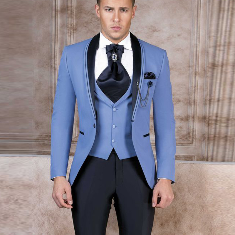 

Custom Made Shawl Lapel Mens Wedding Suit for Groom Jacket+Pants+Vest Prom Party Suit Groom Groomsmen Best Man Suit, Sliver