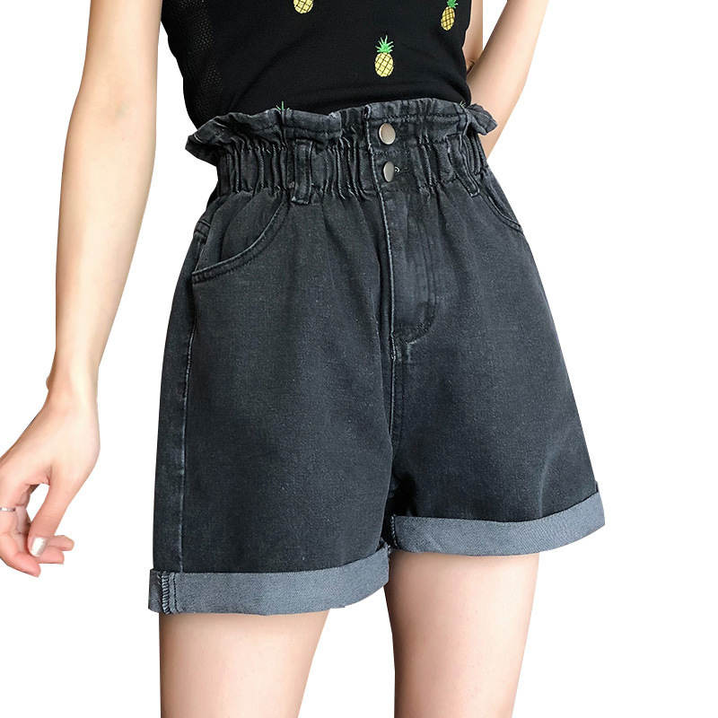 

2020 Summer All Match Wide Leg Loose Shorts Woman Elastic Waist Dad Woman High Waist Casual Jeans Female, Gray