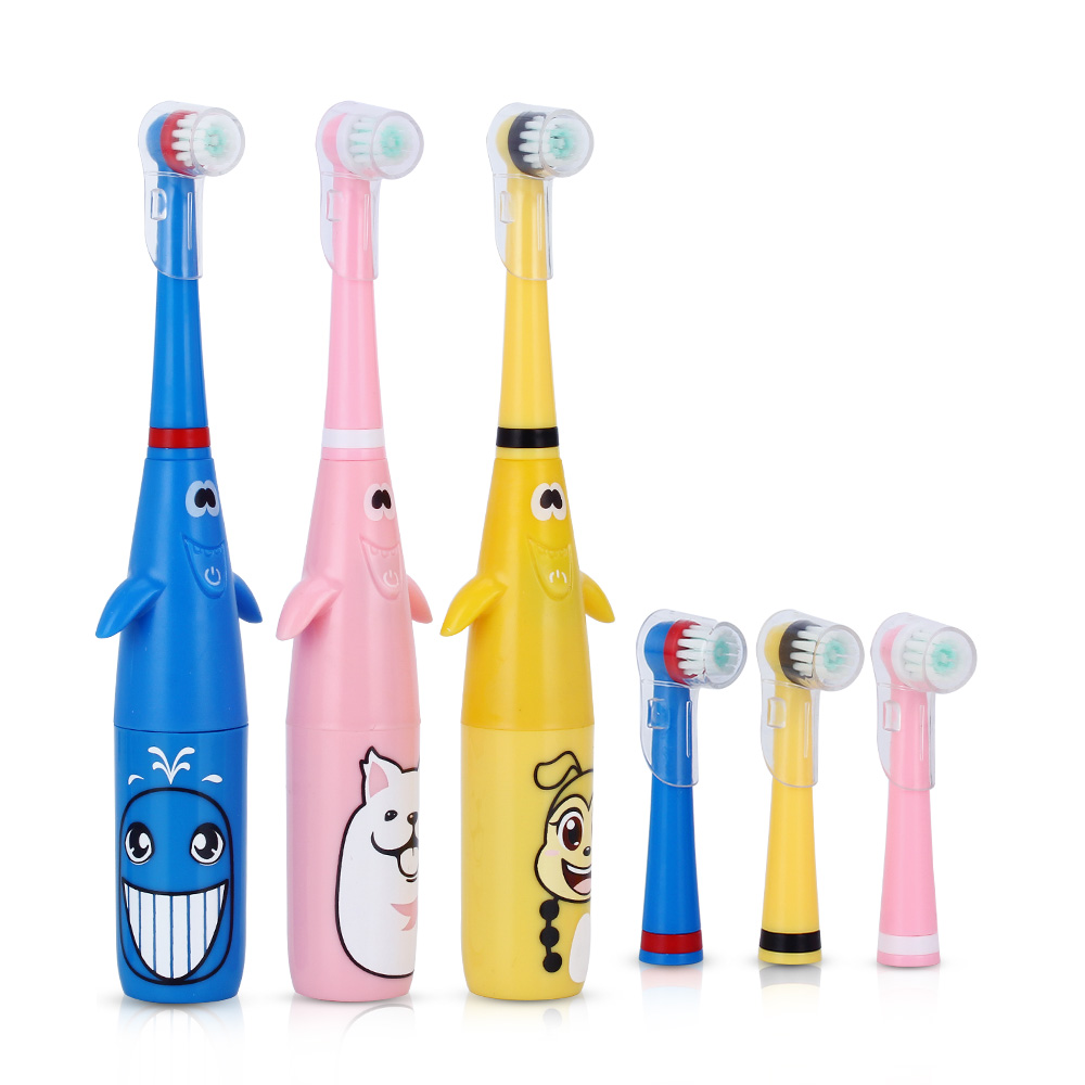 

Children Electric Toothbrush Cartoon Pattern Rotating Battery Type Tooth Brush + Replacement Heads for Kids Teeth Whitening