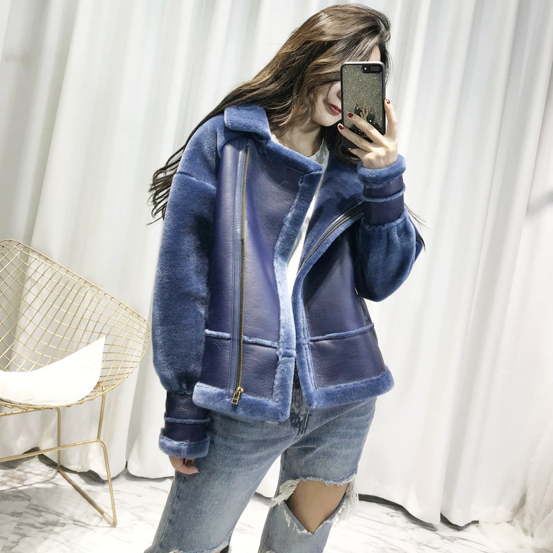 

Winter Women Genuine Real Sheepskin Leather Jackets Female Natural Lamb Fur Coats Ladies Warm Thick Real Wool Fur Overcoats V314, Rose red