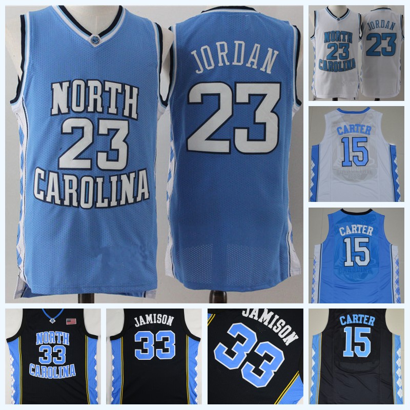 

Stitched Mens North Carolina Tar Heels 23 Michael Jor dan 15 Vince Carter NCAA College Basketball Jersey Double Stitched Name and Number, 15 white