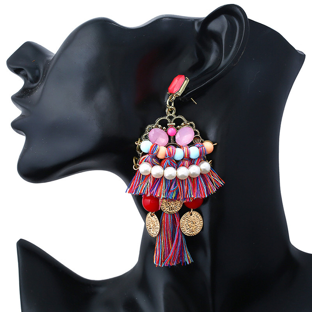 

Statement Drop Earrings - Crystal Bohemian Beaded Dangle Earrings Gift for Women Ladies, Golden