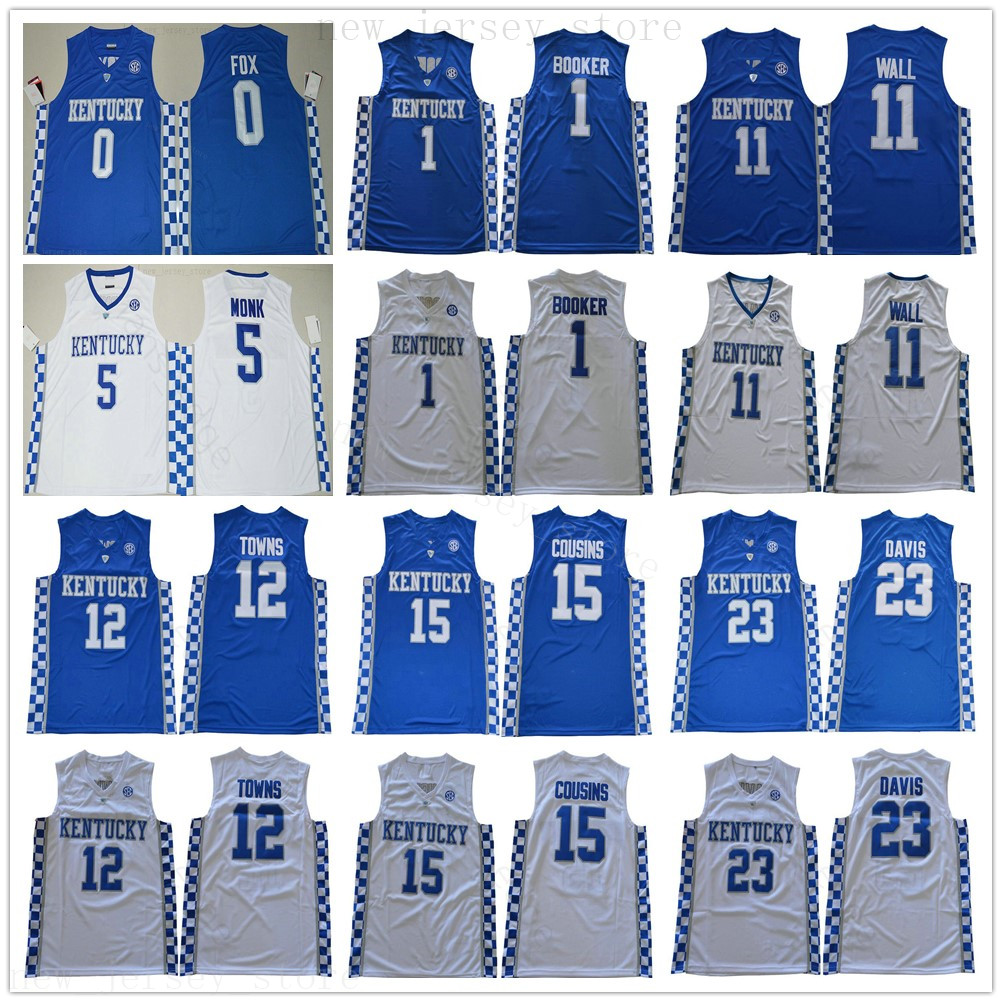 

NCAA College Kentucky Wildcats Jerseys Basketball Devin Booker John Wall Anthony Davis Karl-Anthony Towns DeMarcus Cousins Malik Monk Fox, Same as picture