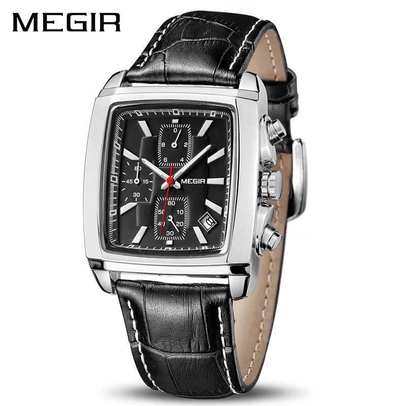

MEGIR Official Quartz Men Watch Genuine Leather Watches Clock Men Chronograph Watch Relogio Masculino for Man Male Students 2028, Black
