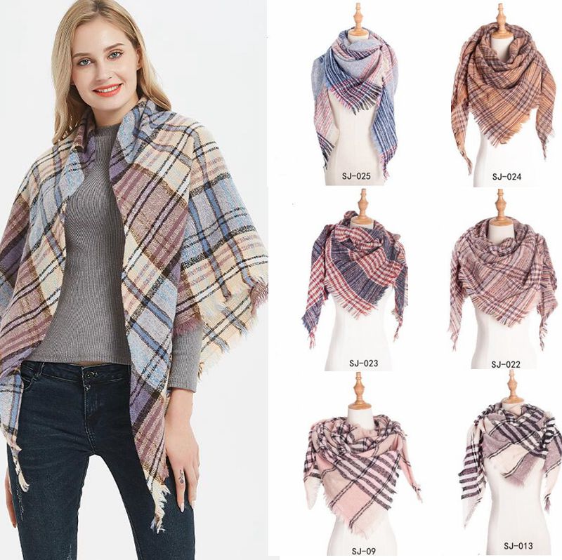 

Plaid Scarf Girls Check Tassel Wraps Grid Lattice Shawl Oversized Triangle Neck Scarves Fringed Pashmina Winter Neckerchief Blankets PPY6456, Mixed colors;random delivery