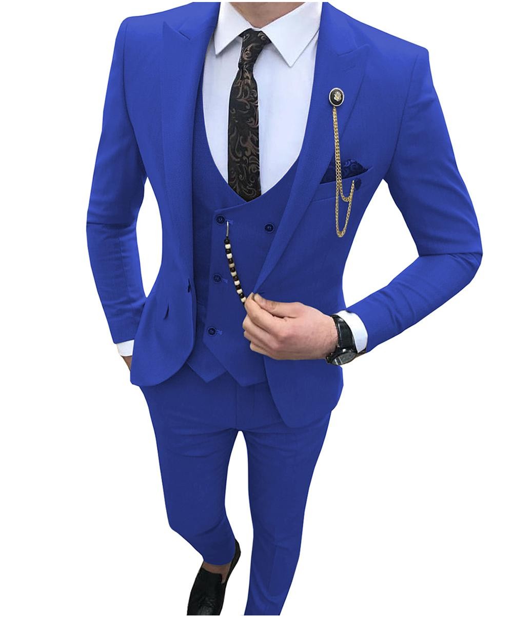 

Excellent Royal Blue Groom Tuxedos Peak Lapel Groomsman Wedding Tuxedos Fashion Men Prom Jacket Blazer 3 Piece Suit(Jacket+Pants+Tie+Vest) 2, Same as image