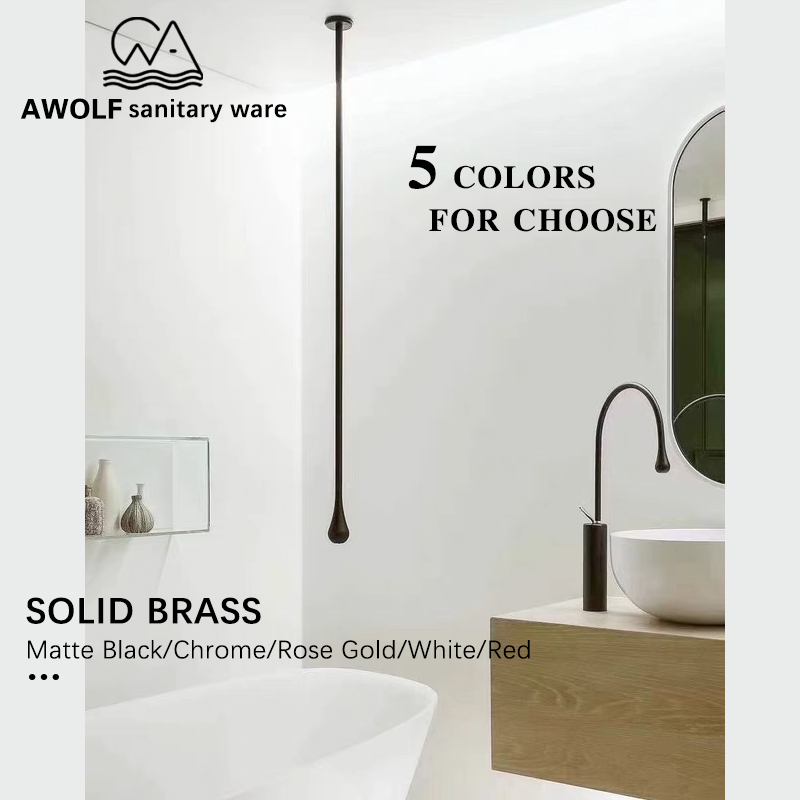 

Wall Mounted Bathroom Hang Bathtub Faucet Mixer Tap Ceiling Basin Faucet Solid Brass Spout Matte Black Chrome Gold White ML8047