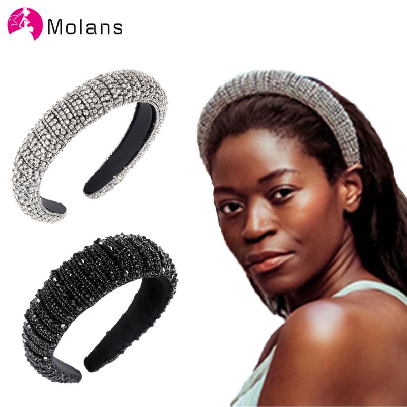 

MOLANS Sparkly Padded Rhinestones Headbands Full Crystal Luxurious Limited Edition Hairbands Bejewled Black White Women Headband