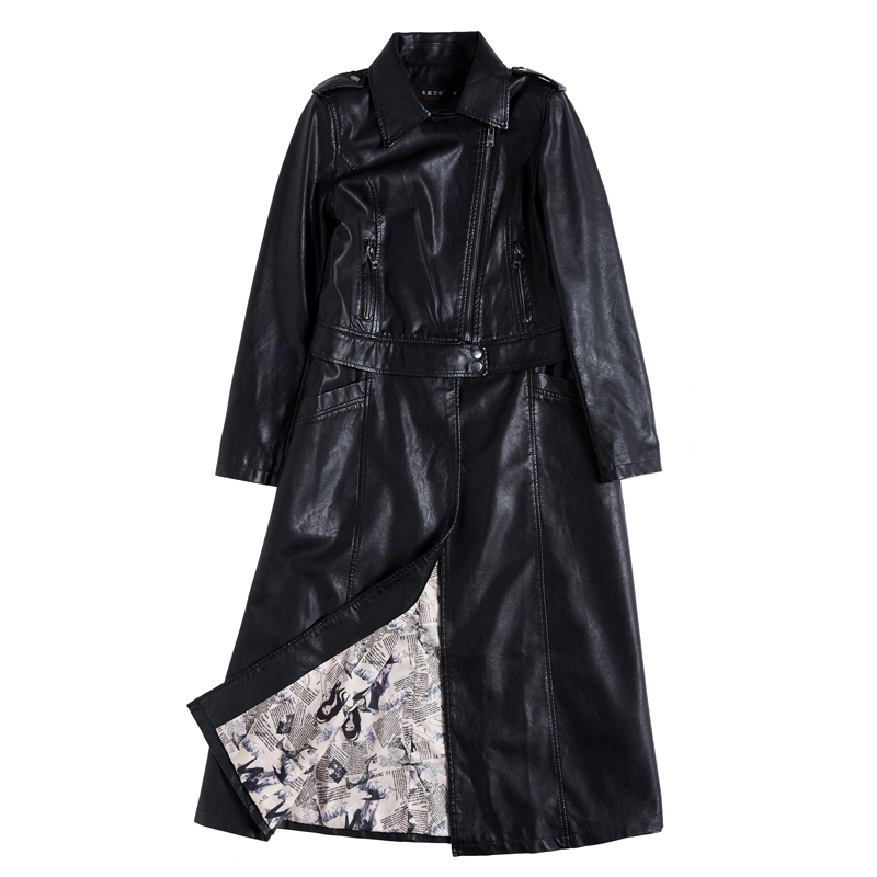 

Long Style Elegant Women Faux Leather Jackets 2019 Plus Size M-4XL Fashion Autumn Winter Women Coats and Jackets Detachable Hem, Black