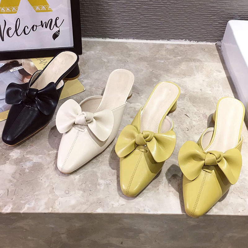 

2020 Woman Summer Slippers New Fashion Mules For Female Pointed Toe Slip On Flip Flops Lady Slippers Summer Sandals Ladies Heels, Black