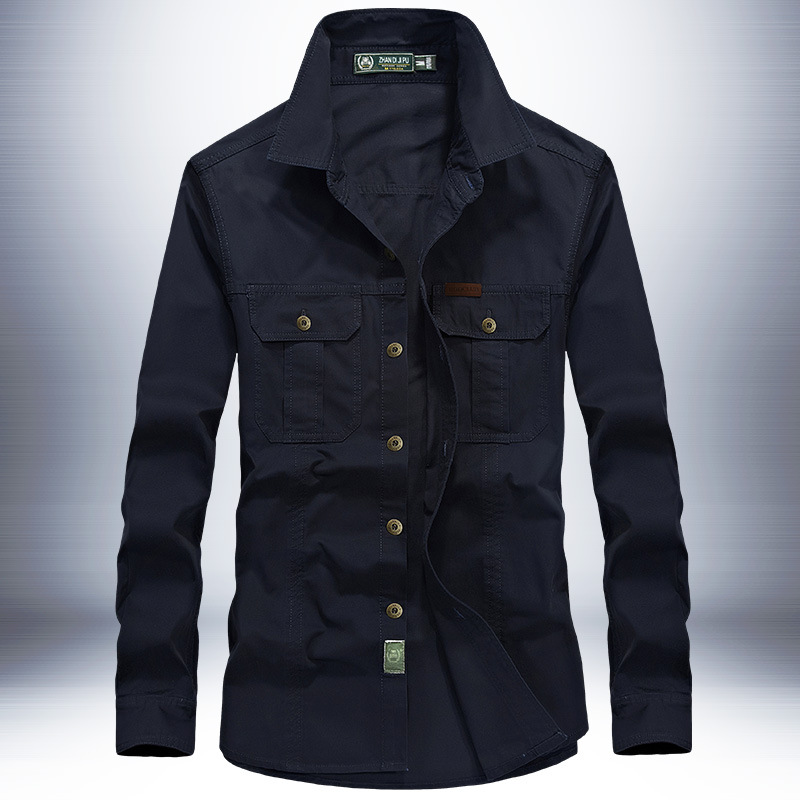 

men's long-sleeved cotton shirt leisurewear business fashion oversize clothes middle-aged, Beige