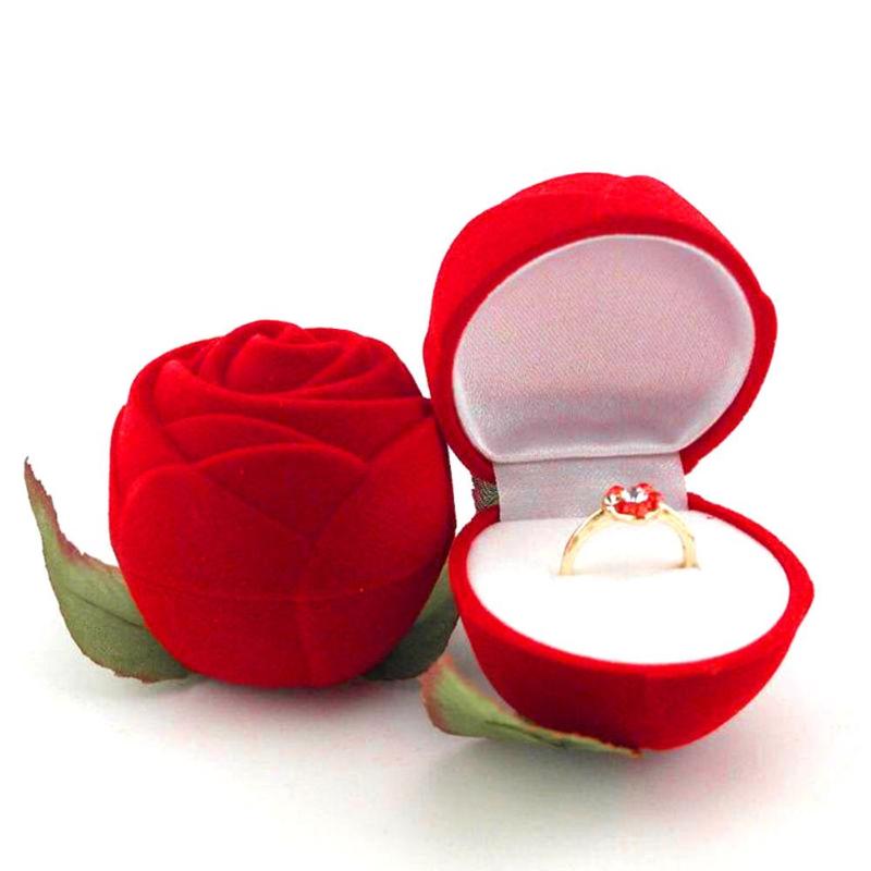 

Red Rose Ring Box Personalized Velvet Wedding Originality Gift Box Fashion Propose Valentines Engagement Jewelry Ring