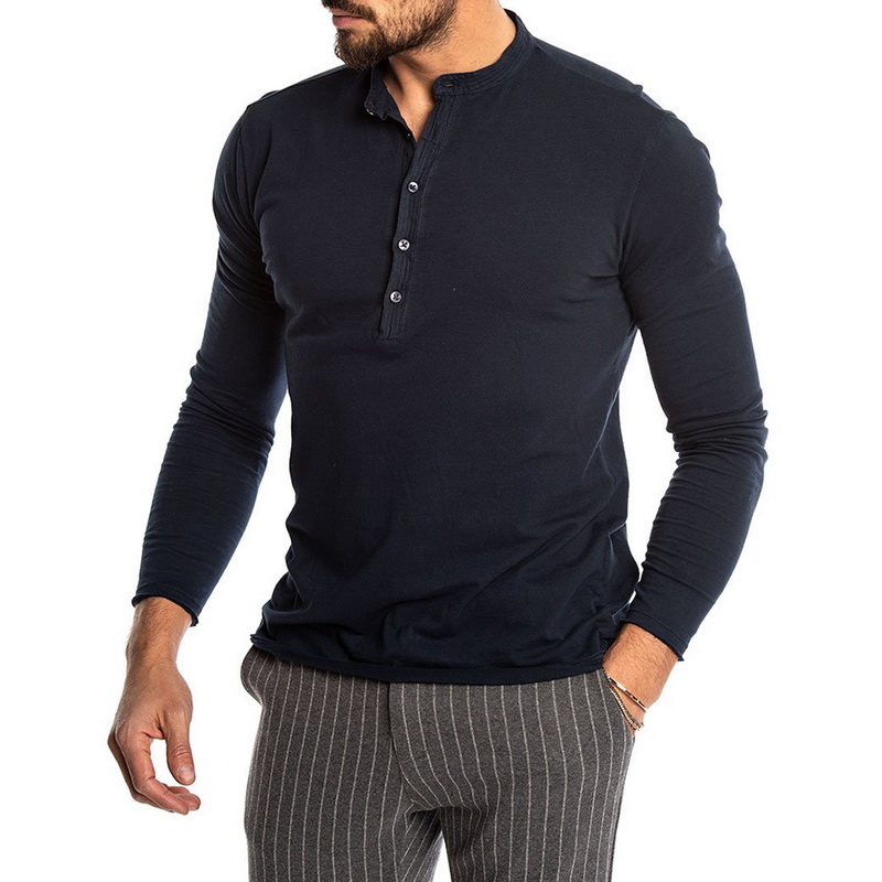 

2020 New Fashion Men' Solid Color Long Sleeve O-neck T-shirts Mens Casual Slim Fit Henley Shirts Sweatshirt Tops, Black