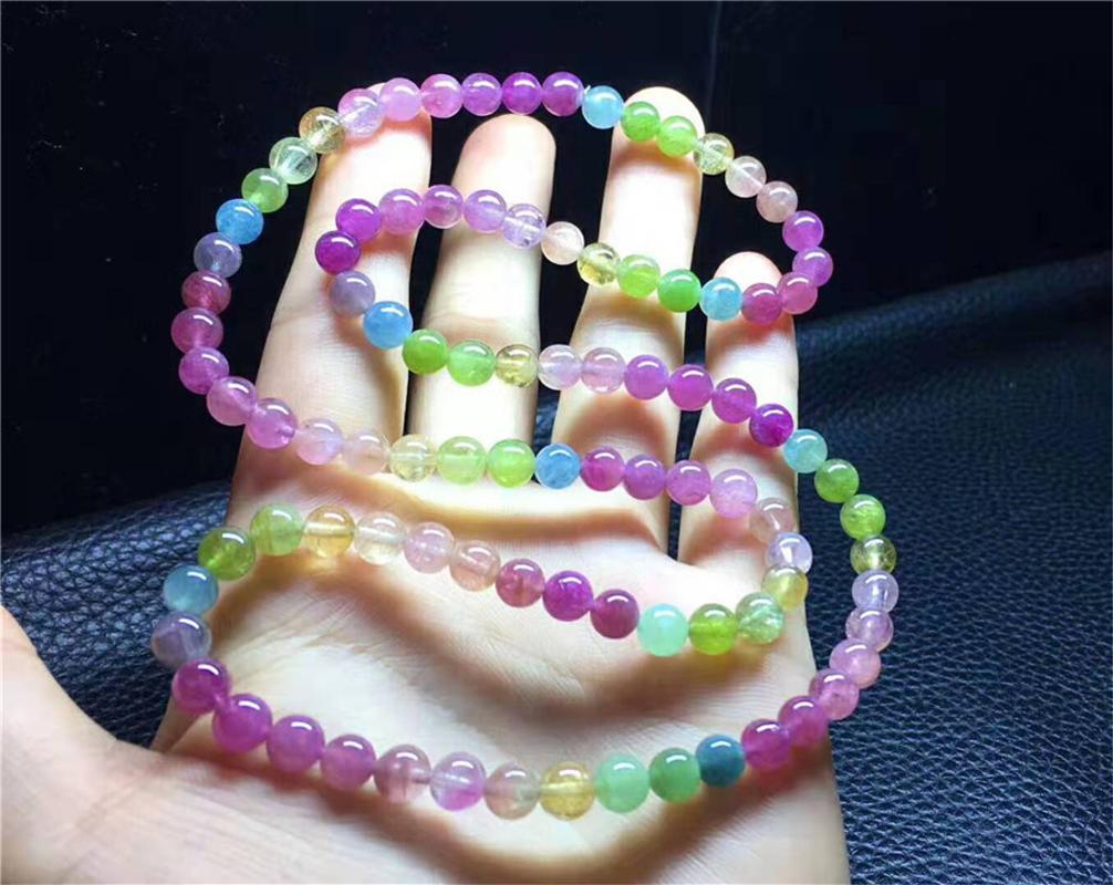 

6mm Colorful Natural Tourmaline Gemstone Crystal Round Bead Stretch Woman Lady Bracelet