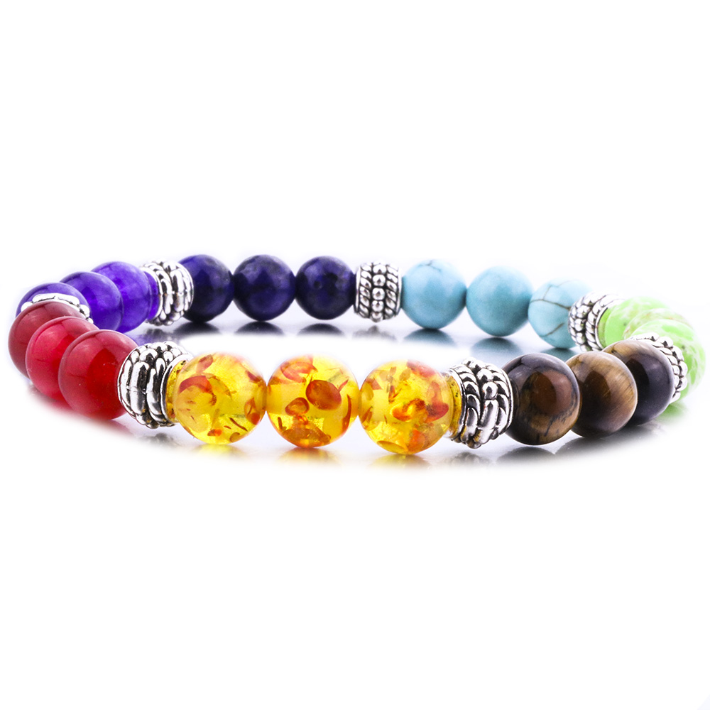 

Silver Gold Color 8mm 7 Chakra Bracelet Healing Balance Beads Reiki Buddha Prayer Bracelet for women men Jewelry, Black