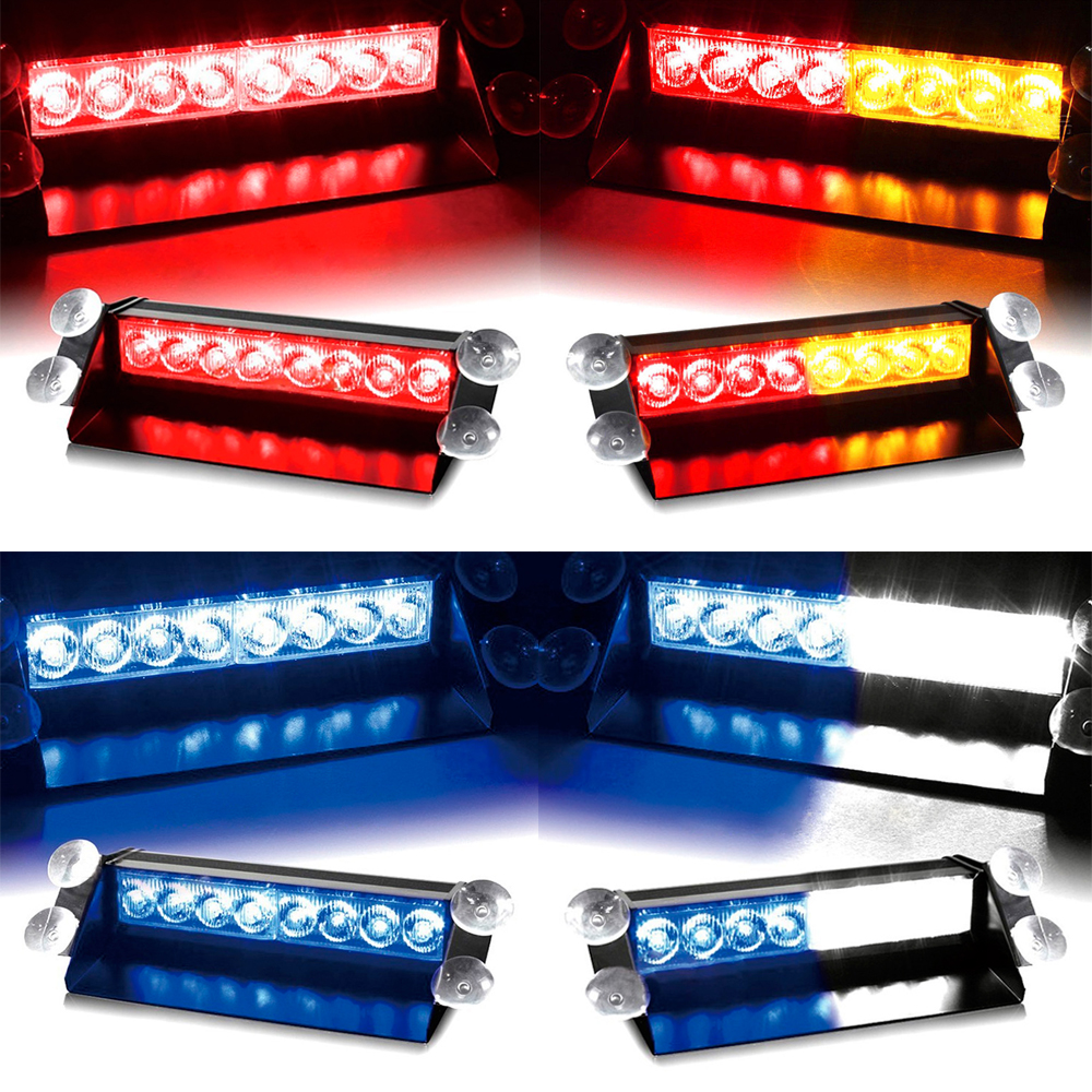 

Car Led Emergency Strobe Flash Warning Light 12V 8 Led Flashing Lights Red Blue White Green Police lights Car styling