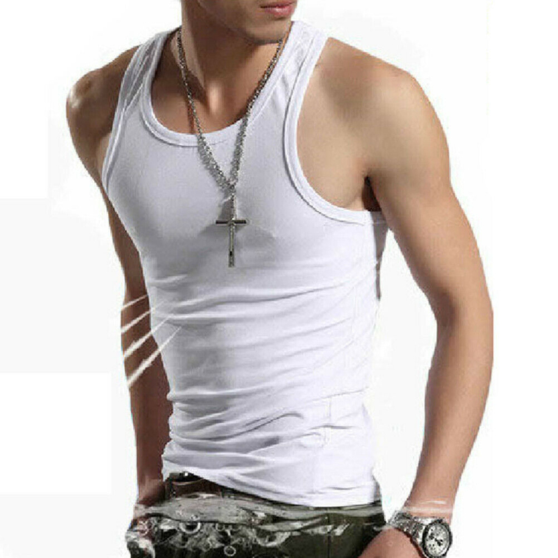 

Basic Gyms Stringer Clothing Bodybuilding Tank Top Men Fitness Singlet Sleeveless Shirt Solid Cotton Muscle Vest Undershirt /BY, Black