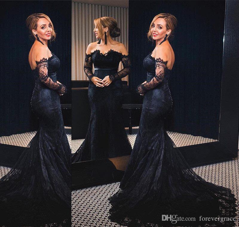 

2019 Black Mermaid Prom Dress Lace Long Sleeves Backless Formal Holidays Wear Graduation Evening Party Gown Custom Made Plus Size, Light purple