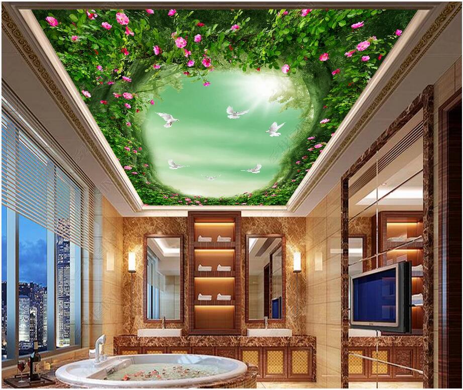 

3d ceiling murals self adhesive wallpaper custom mural Tree branch blue sky living room bedroom ceiling ceiling mural 3d photo wallpaper, Non woven