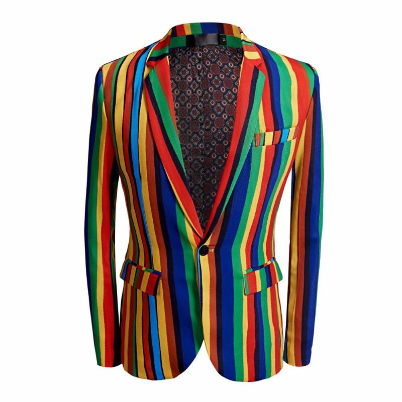 

TIMESUNION 2020 New Mens Colorful Stripe Print Blazer Design Plus Size Stylish Casual Male Slim Fit Suit Jacket Singer Prom Coat, 25