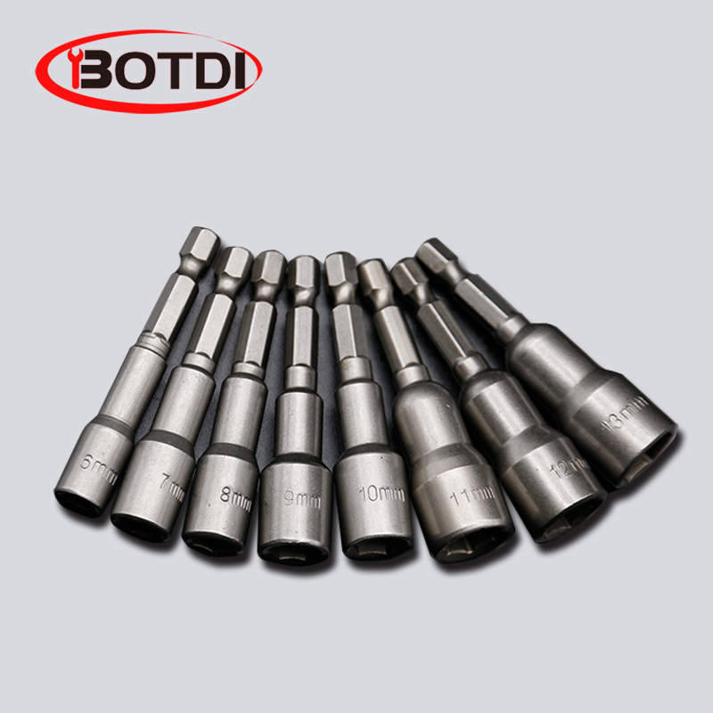 

1SET Magnetic Impact Nut Driver Socket Set Metric 6mm~15mm Impact Grade Nut Setters 6.35mm Hex Shank Drill Bit Adapter