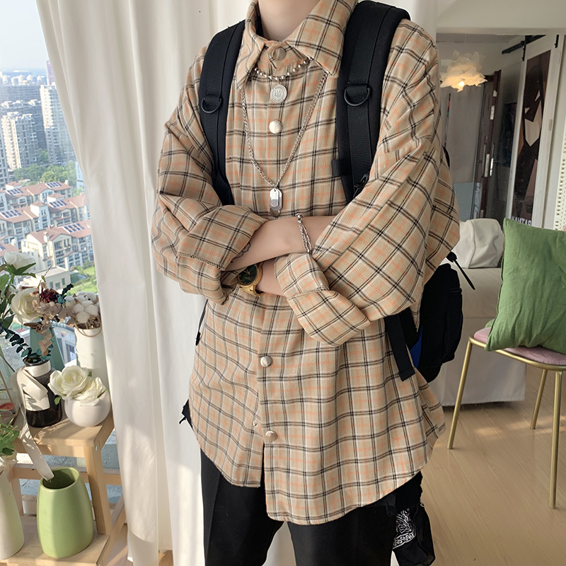 

2019 Autumn New Super Fire Korean Version Of The Boyfriend Wind Loose Retro Simple Long-sleeved Casual Shirt, Khaki
