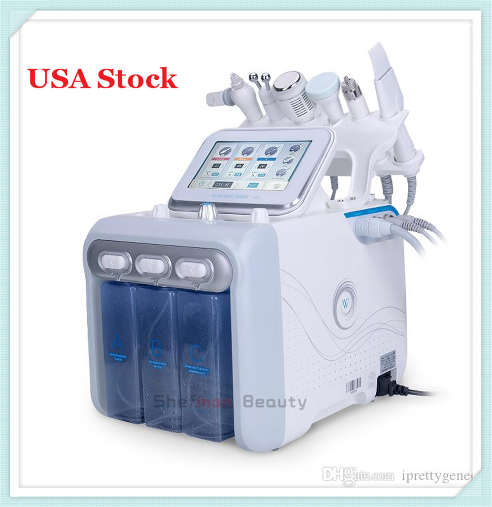 USA Stock 6 en 1 Dermabrasion d'hydrafacie Machine d'eau Oxygène Hydra Skin Skin Beauty Nettoyant Deep Nettoyant RF Face Soulever le fer froid