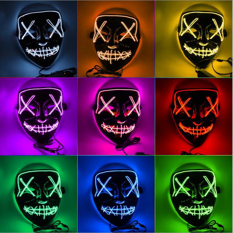 

Halloween Mask LED Light Up Party Masks Full Face Funny Masks El Eire mark Glow In Dark For Festival Cosplay Night Club