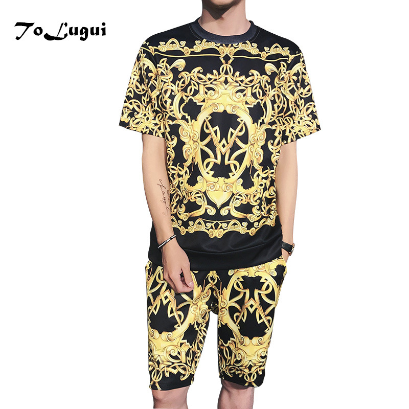 

2018 Summer Set Men Causal 3d Printing Hip Hop Short Sleeve Shorts Sweatsuit+pants Fashion Tracksuit Mens Track Suit Two Pieces C19041702, Us3