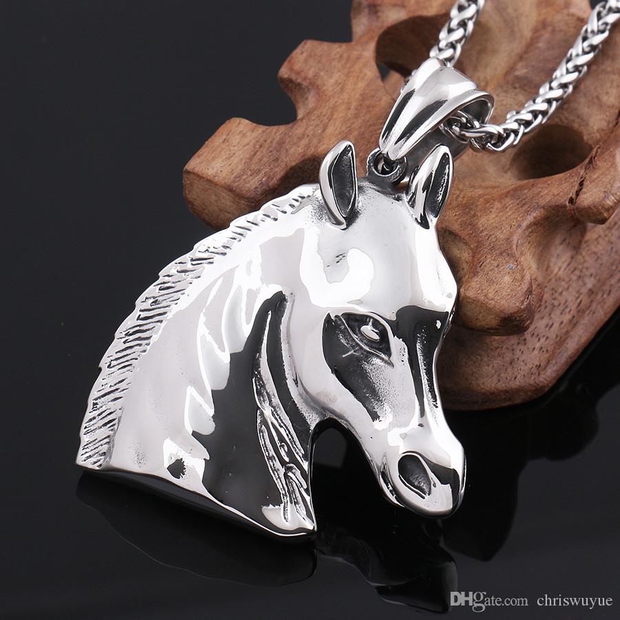 Silver Horse Pendant necklace for men women 316L stainless steel pendant horse head pendant mens jewelry MP50