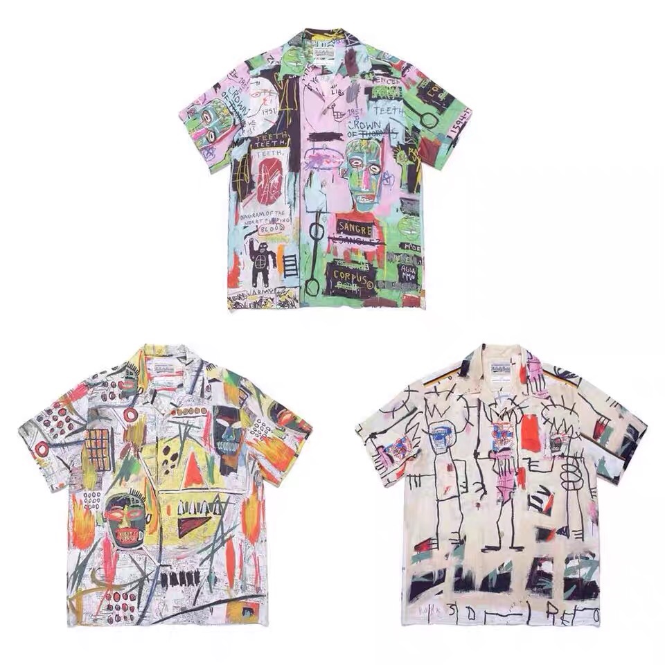 

Mens T Shirts Fashion WACKO MARIA 2020SS Loose Breathable Graffiti Hawaii Shirt Short Sleeve T-shirt Casual High Street